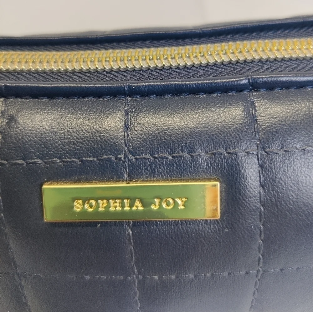 Two New Sophia Joy Makeup Bags Soft Quilted Navy Blue Faux Leather Zippers 4x7